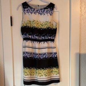 LOFT Floral Striped Midi Dress - Blue, Green, Black